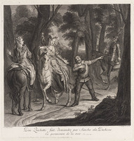 KG 12959
<br/>
Don Quichot verzoekt om de hertogin te mogen zien.
<br/>
<em>Surugue, Louis (1686-1762)</em>